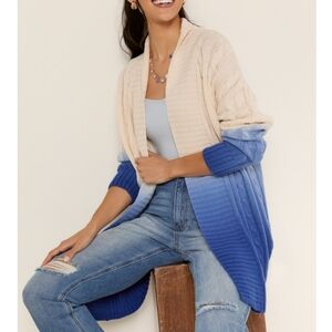 Francesca's Blue and Cream Ombre Cardigan Sweater. Size L